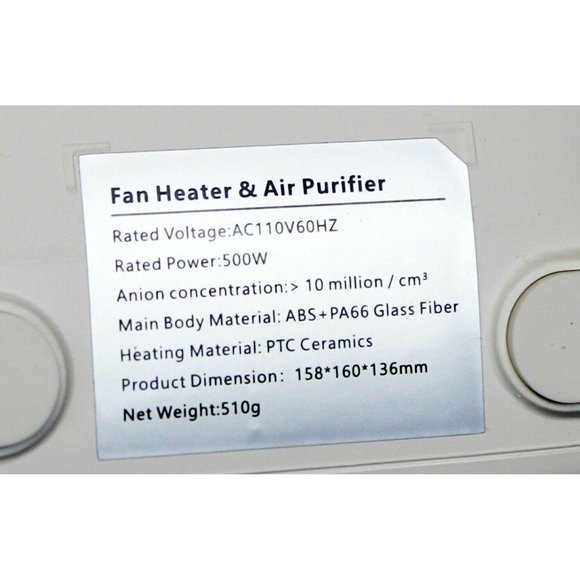 2-n-1 White Fan Space Heater and Air Purifier Small Portable Air Quality Heating - Picture 10 of 12